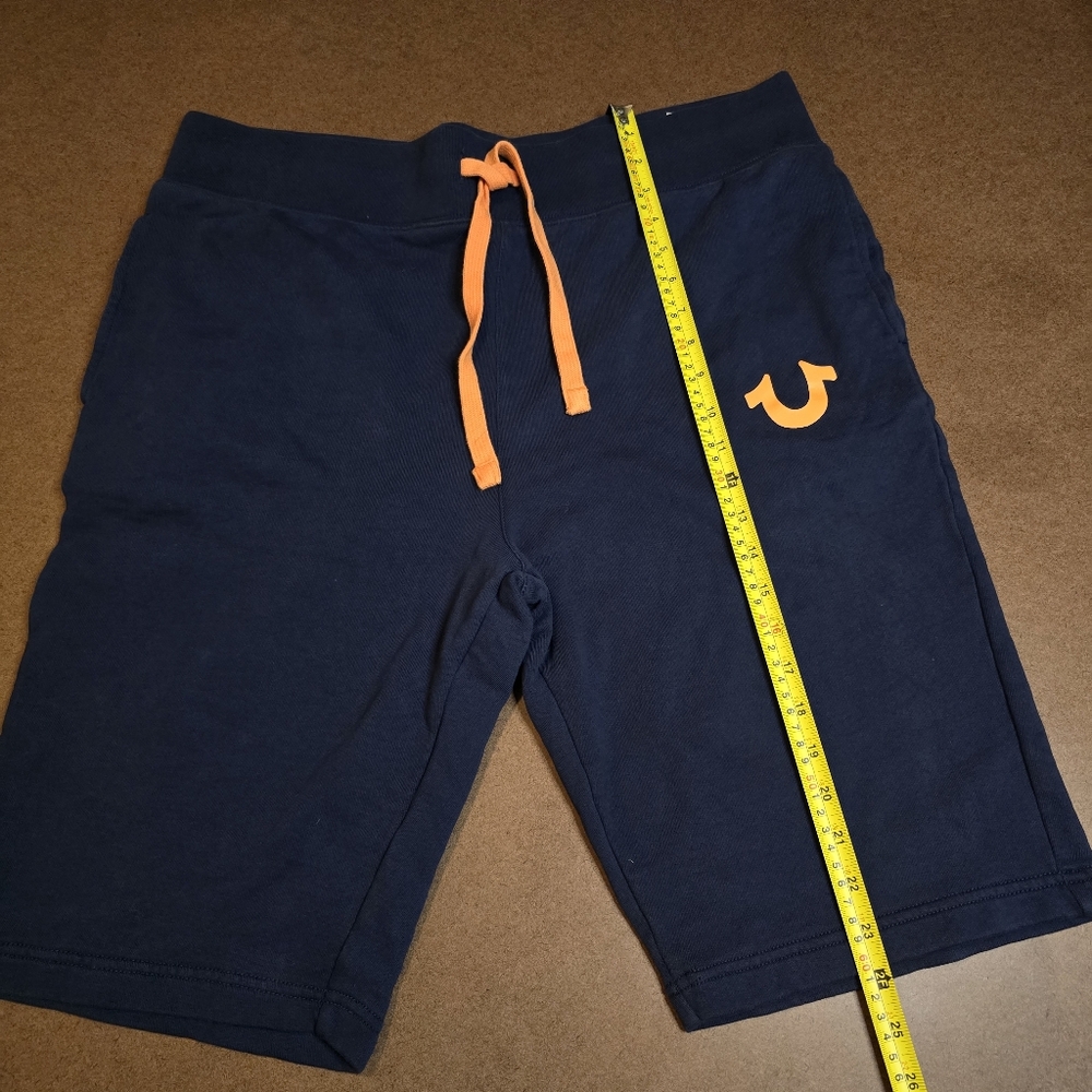 True Religion Sweat Shorts Men XL Blue Fleece Elastic Waist Drawstring Lounge - Picture 9 of 9